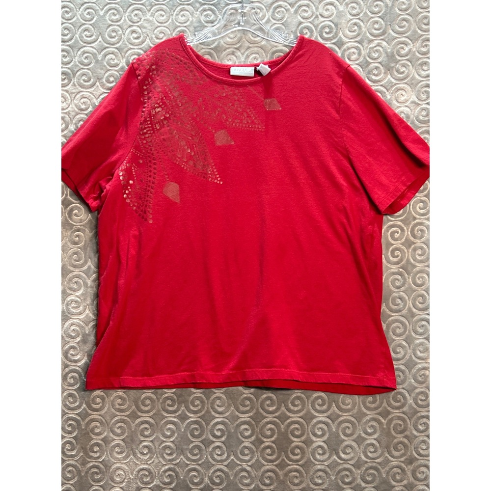 Liz & Me Red Embellished Leaf Print Short Sleeve Top Plus Size 22/24W